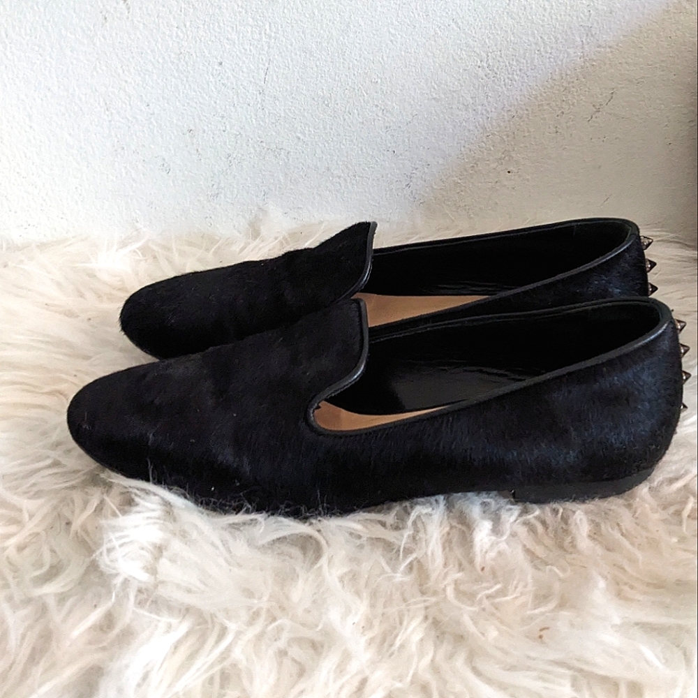Barbara Bui Ponyhair Spike Studded Loafers 35 Pony Calf Hair Fur Flats